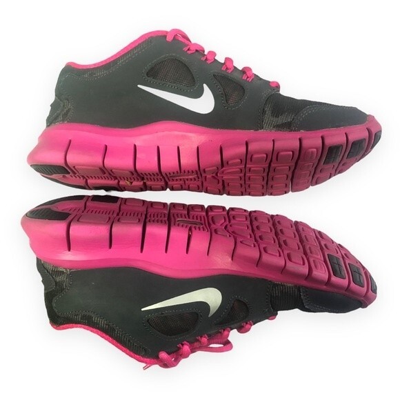 Nike Free Run 5.0 Metallic Silver Mesh Animal Print Fusion Pink Running Shoes - Picture 6 of 10